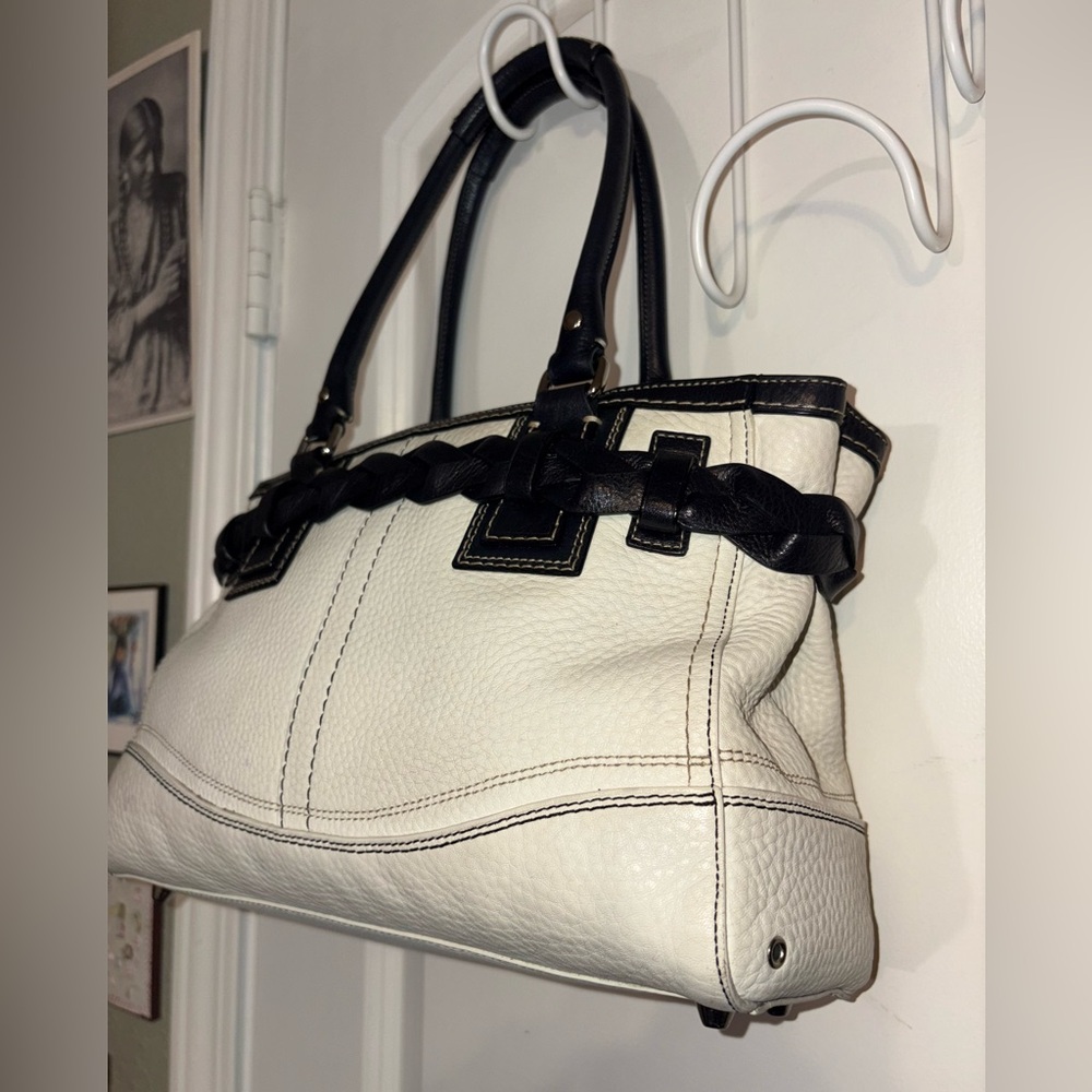 Coach Hampton Braided Leather Satchel F13084 Cream & Black - Picture 8 of 16